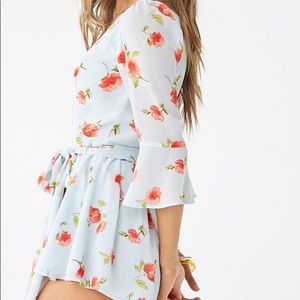 F21 Floral Chiffon Bell-Sleeve Tie Romper